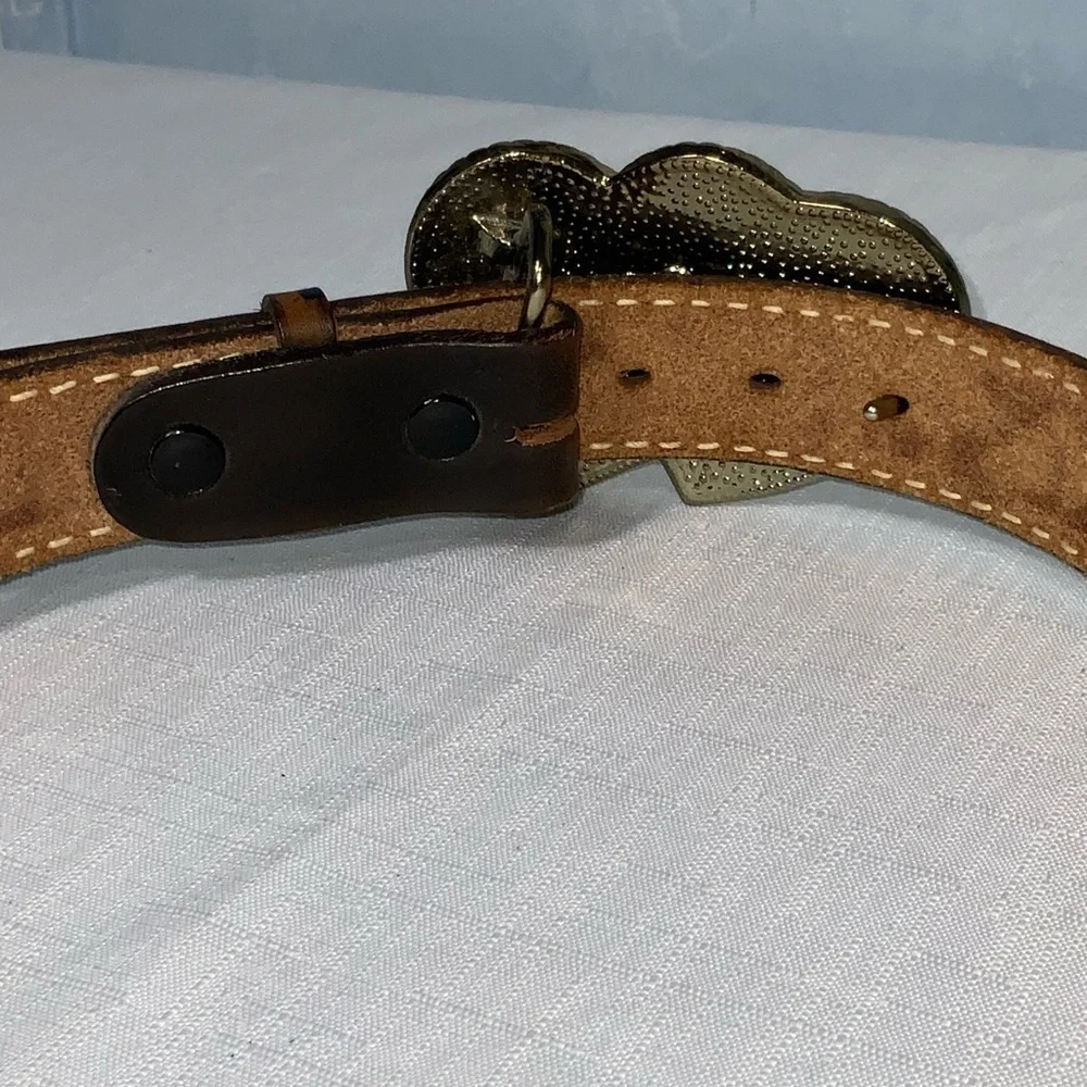 Western Brown Leather Monogrammed “Regina” Belt DBL Heart With Roses Buckle Sm